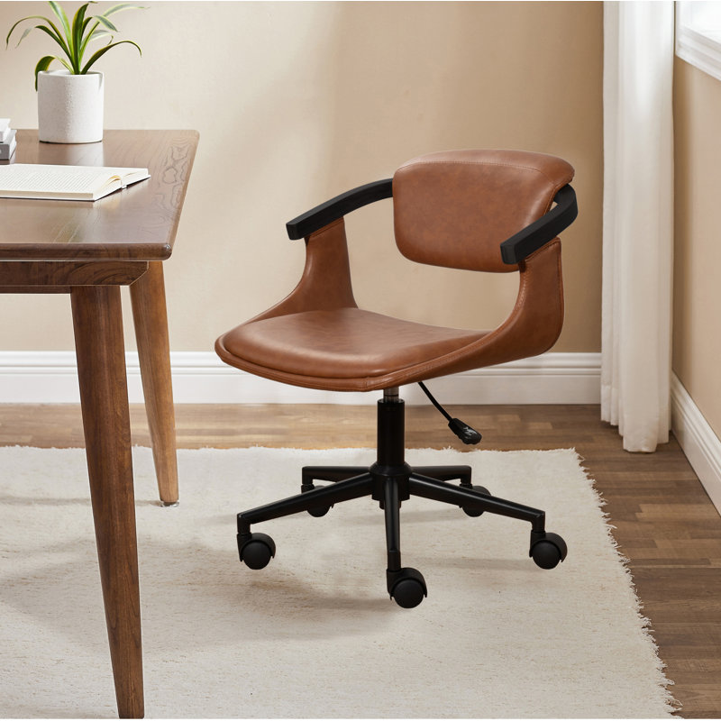 Marcus 360°Swivel Faux Leather Upholstered Home Office Task Desk Chair, Brown