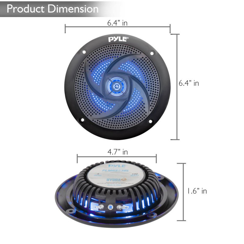 Pyle Marine Speakers - 5.25 Inch 2 Way Waterproof And Weather Resistant Outdoor Audio Stereo Sound System With Led Lights, 180 Watt Power And Low Profile Slim Style - 1 Pair - Plmrs53Bl