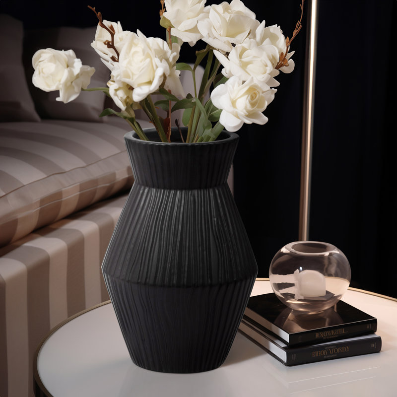 Vase à couvercle en grès Chambre, Noir, H 15 po x l 8 po x P 8 po