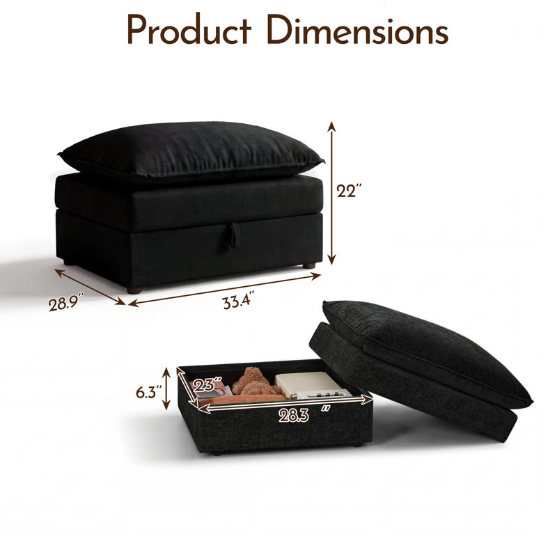 Repose-pieds avec rangement Espinoza, Black Chenille