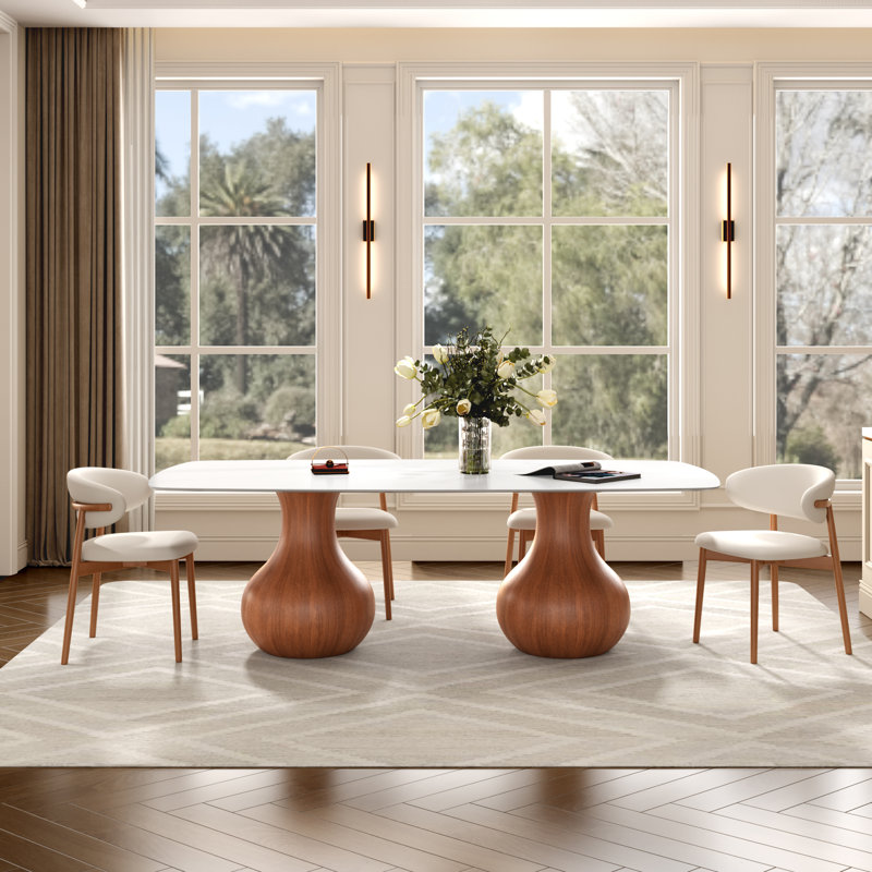 Grand ensemble de salle à manger 10 personnes 93,7 po, White/Red Walnut, 11 Pieces: Table, 10 Chairs, Red Walnut