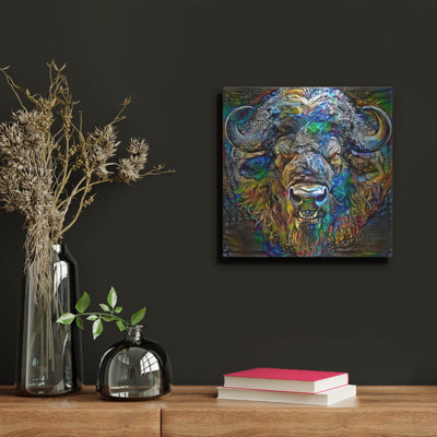  'Buffalo Bison' by Pedro Gavidia Metal Wall Art, 12" x 12"