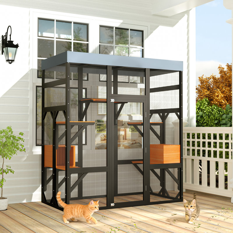 Grande enceinte pour chat sécurisée Catio à plusieurs niveaux avec 5 plateformes, 2 cabines de sieste et un assemblage facile