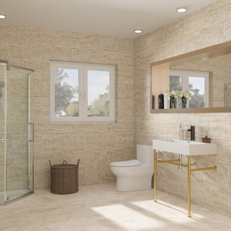 Console en céramique durable avec trop-plein, pieds dorés élégants pour les salles de bain modernes et les petits espaces