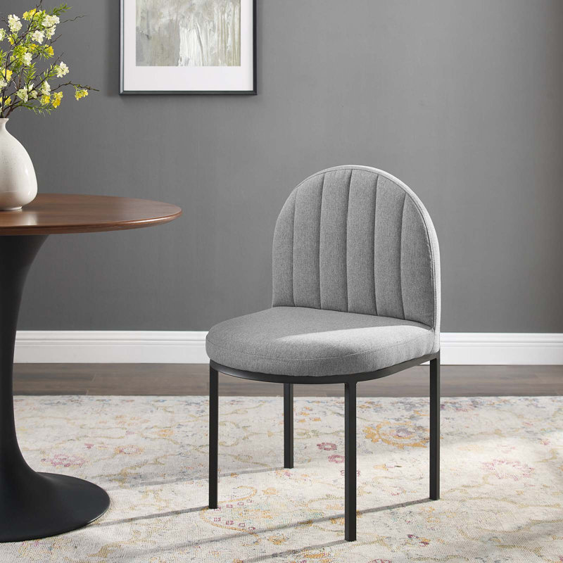 Modway Isla Channel Tufted Performance Velvet Dining Side Chair, Light Grey Velvet, Black