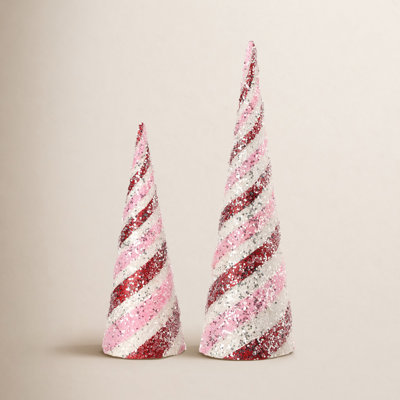 2-Piece Glitter Iced Cone Tabletop Tree Set