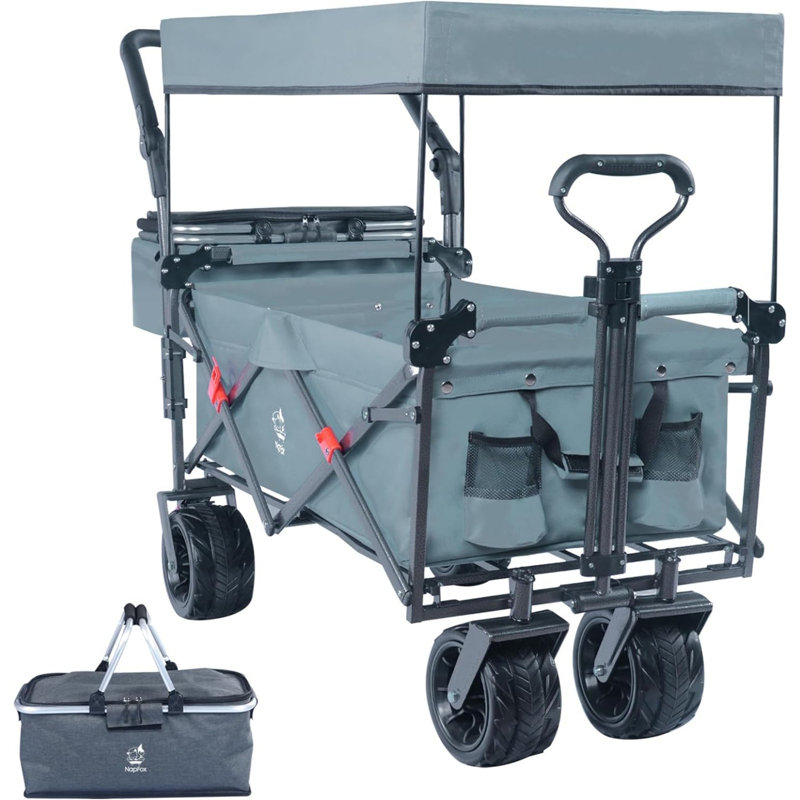 Collapsible Wagon 140L Wagons Carts Foldable with Removable Canopy, Folding Wagon Cart with Wheels, Grey