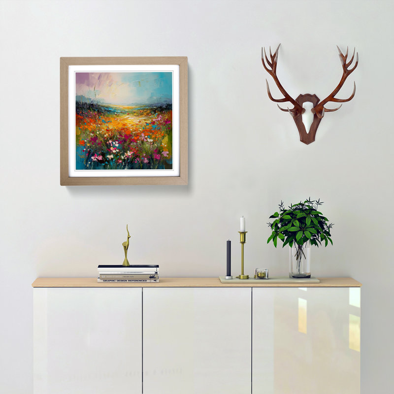 Meadow Palette Knife Painting No.3 - Framed Print, Oak