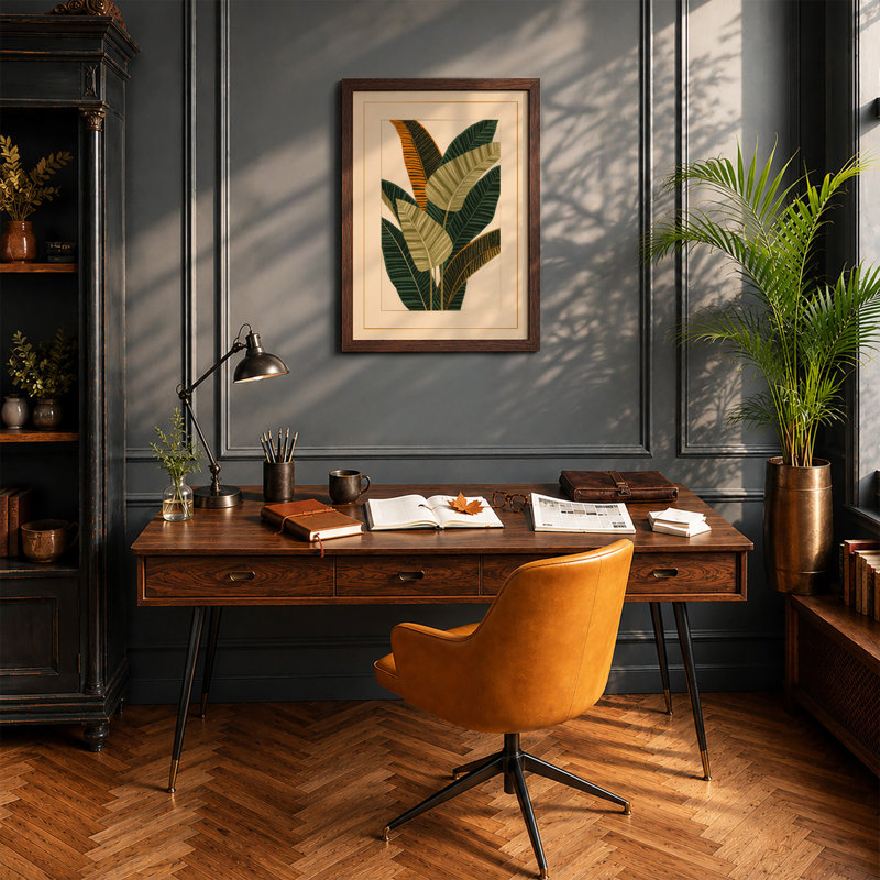 Variegated Leaf Study Botanical - Framed Print, Walnut, A3 - 42.0 x 29.7 cm