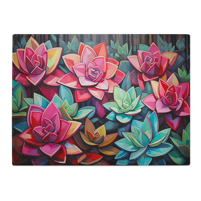 Succulent Art Deco  Glass Chopping Board