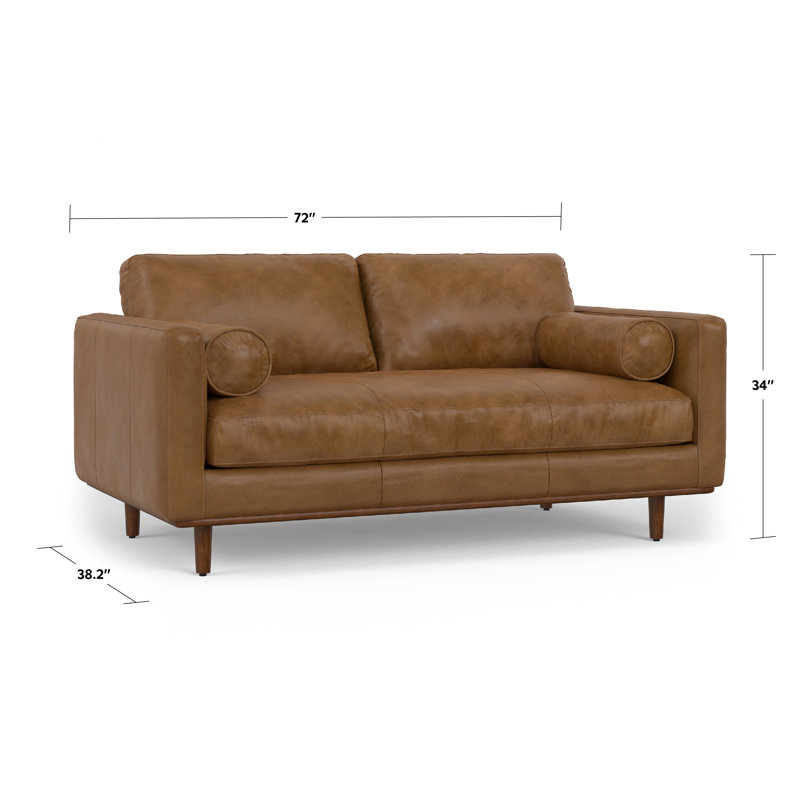 Caramel Brown Genuine Leather 72-Inch Lawson Sofa with Pillow-Top Arms