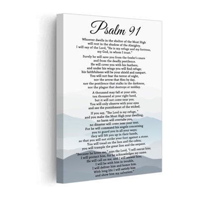 Psalm 91 Canvas Wall Art Christian Bible Verses Picture Prints Scripture Poster Framed Christ Religious Wall Decor For Church Prayer Living Room (Blue, (16.00" X 24.00"))