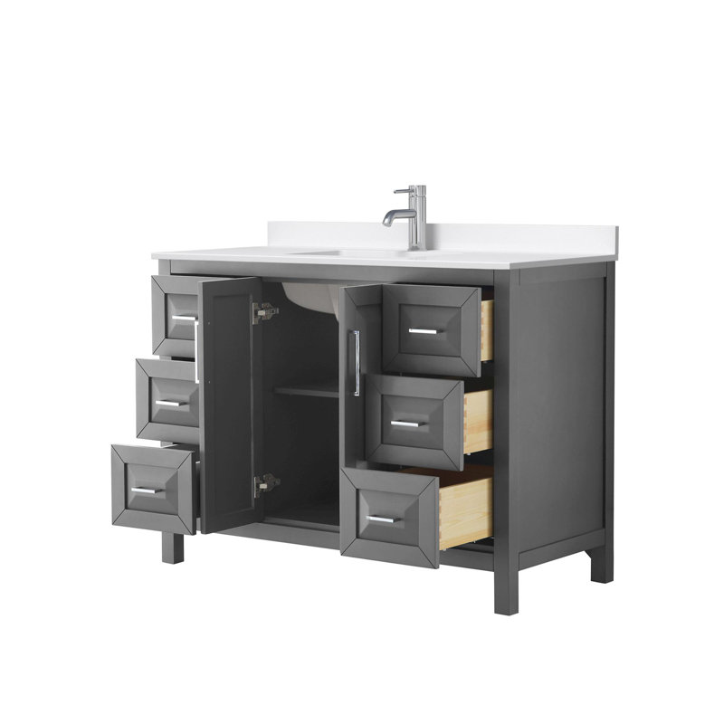 Daria 48'' W Vanity, White Quartz, Gray, Polished Chrome
