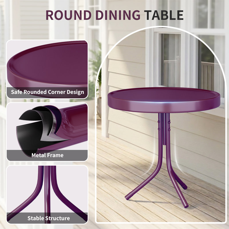 3-Piece Outdoor Bistro Set,Two-Person Patio Dining Set, Purple
