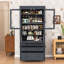Armoire de cuisine Farmhouse avec tablettes réglables, prise de courant, portes en verre et 3 tiroirs-953760932