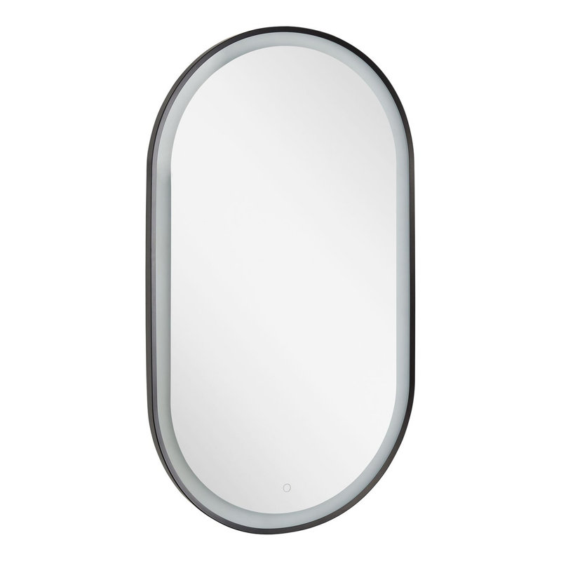 Faysel Transitional Oval Framed Bathroom Wall Mirror, 32" x 18", Matte Black Powder Coat