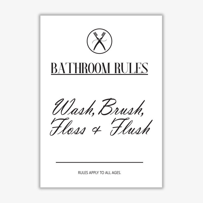 Bathroom Rules - Print, 60 cm H x 42 cm W x 1 cm D, No Frame