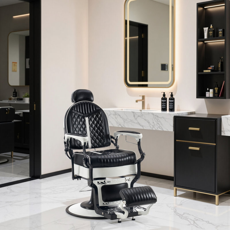 Keniah 27.5" Hydraulic Swivel Barber Chair, Noir / blanc