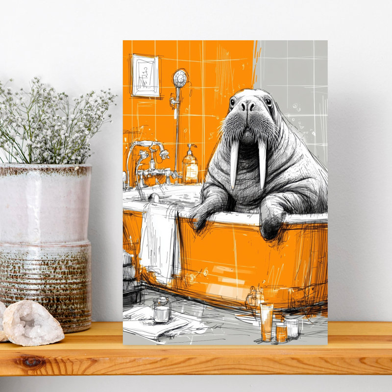 Morse dans la baignoire 3 art mural contemporain, H 18 po x l 12 po
