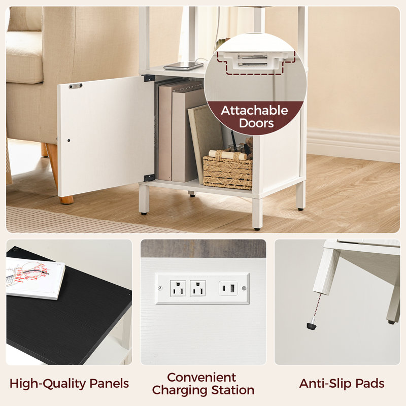  23.6" Farmhouse End Table with Charging Station , Black
