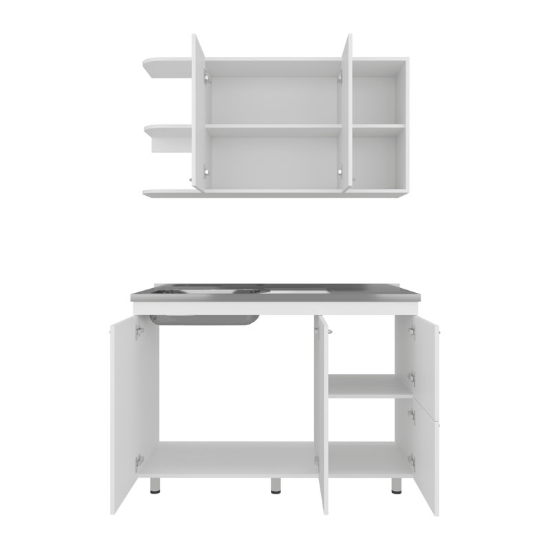 Ensemble d'armoires de cuisine, 6 portes, 9 tablettes, blanc - Cuisine