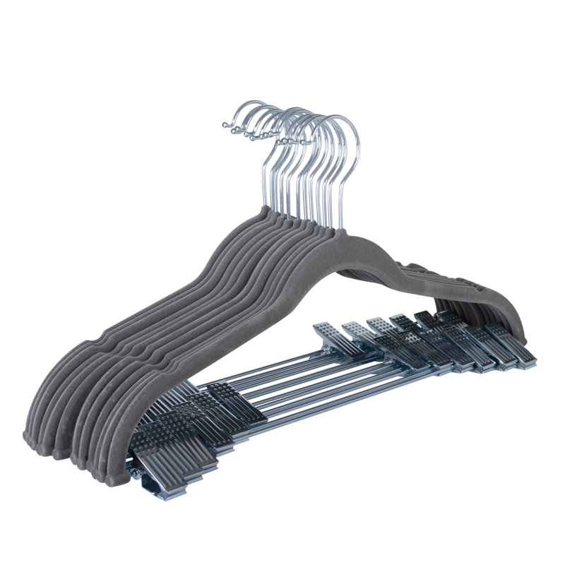  Paquet de 12 cintres en velours avec pinces en noir, gris