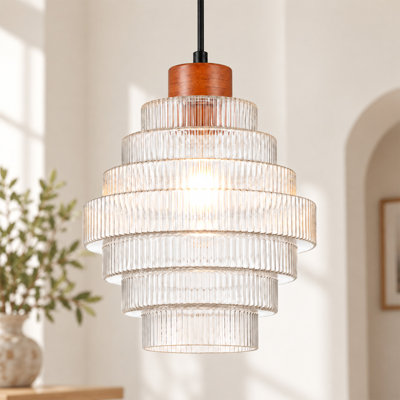 Lunelle 1-Light Art Deco Clear Ribbed Glass Pendant Light