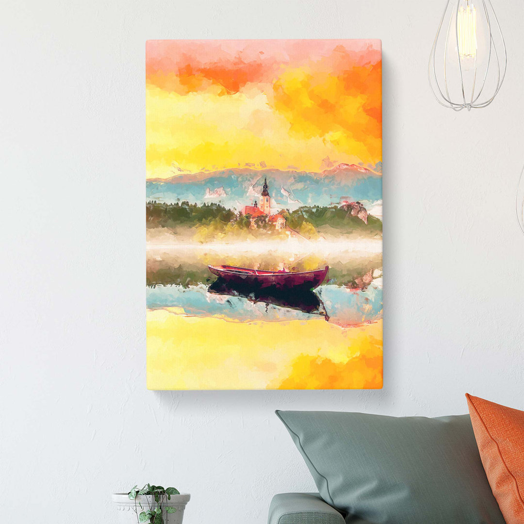 Boat in Lake Bled in Slovenia in Abstract - Wall Art