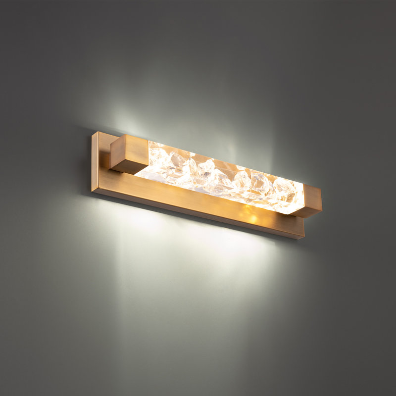 Aged Brass Dimmable LED Vanity Bath Light with Acrylic Shades