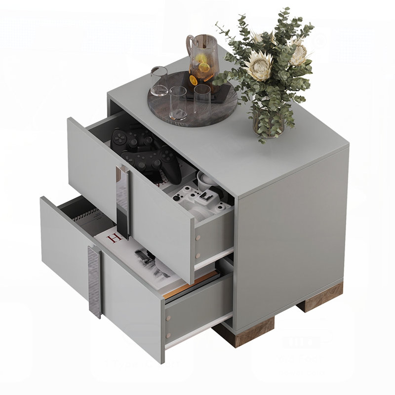 Table de chevet 2 tiroirs 2 tiroirs Design moderne, Gris