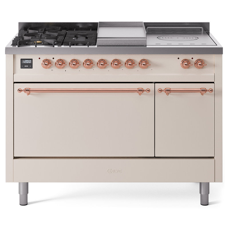 ILVE Nostalgie II, cuisinière à double combustible de 48 po, 5 brûleurs, plaque chauffante, surface de cuisson française