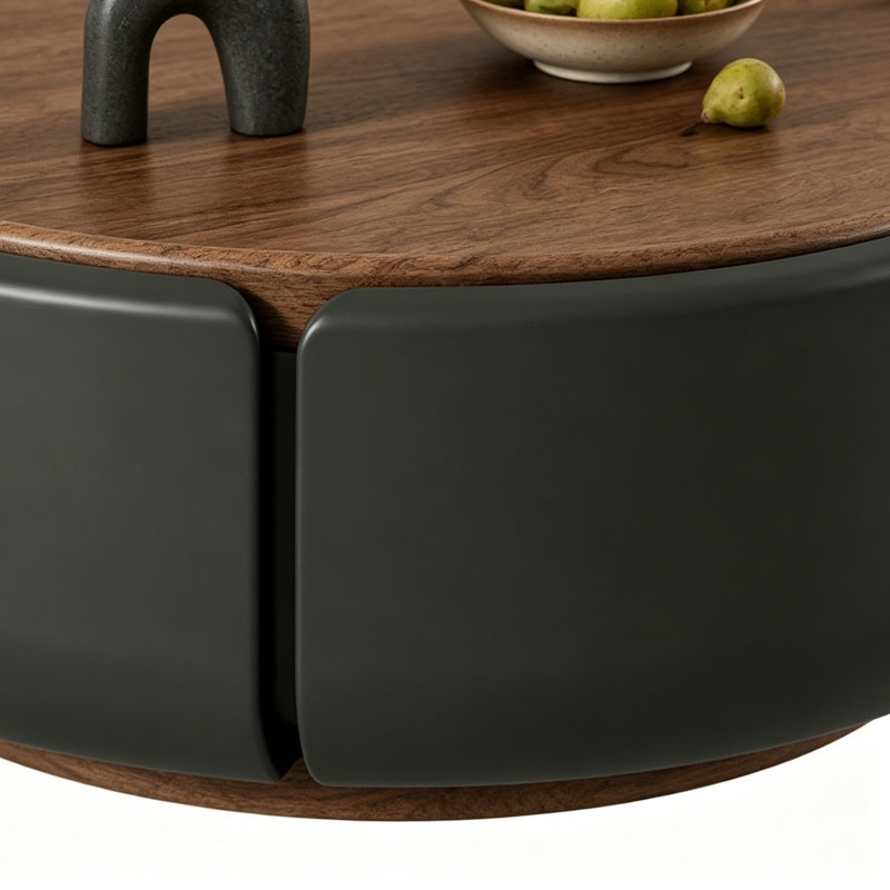 Ensemble de tables basses rondes en bois haut de gamme, Nut Brown/Black