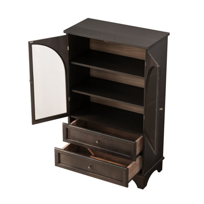 Star 52.17" Glass Door Display Case with 2 Drawers, Adjustable Shelves & Curio Storage Cabinet