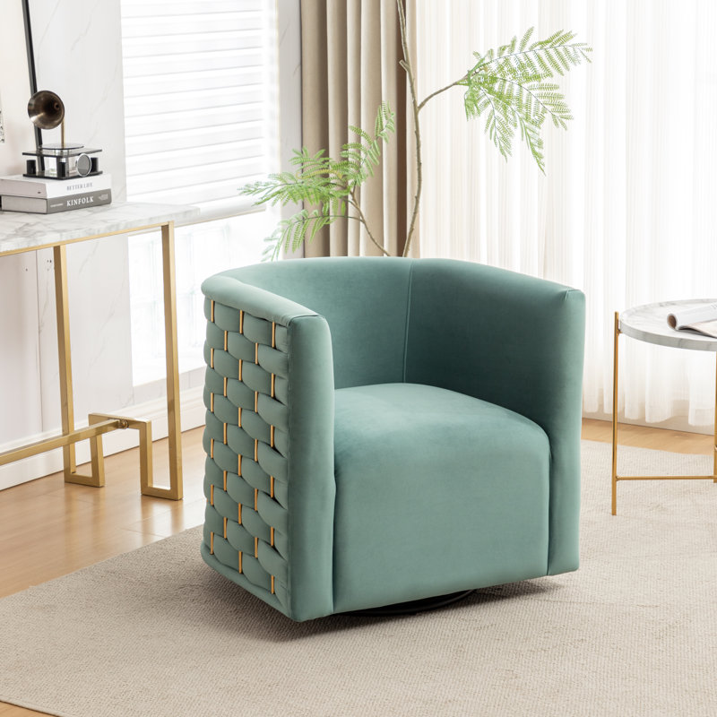 Occie Velvet Swivel Barrel Chair, Green