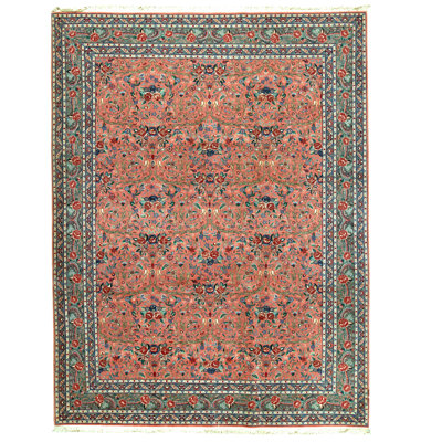 Hand Knotted Wool Oriental Area Rug in Rose And Green