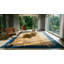 Tapis antiques Art déco chinois floral bleu marine, ivoire, beige, crème, blanc, années 30