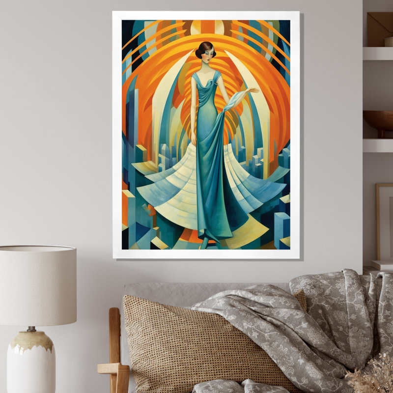 Art Deco Cosmopolitan Gracieuse danseuse en bleu - mode femme, reproduction sur toile encadrée, H 32 po x l 24 po x P 1 po