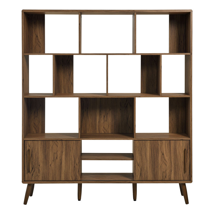 Transmit 59" Bookcase With Sliding Doors In Walnut, Walnut