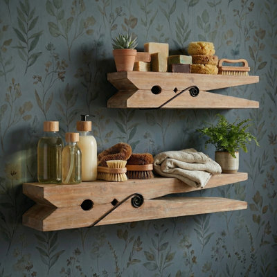 Ensemble de 2 tablettes flottantes en bois massif Cox