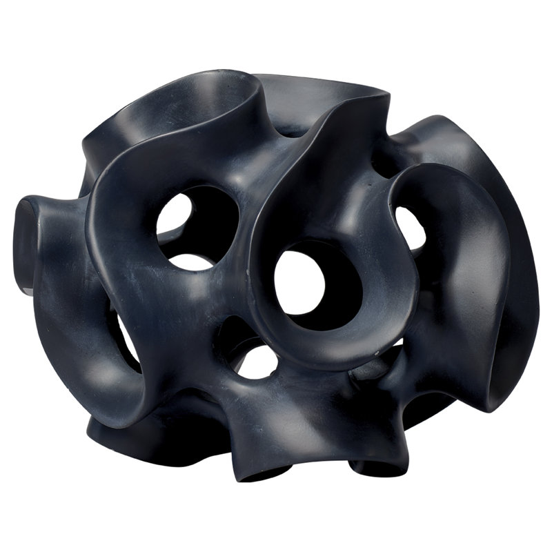 Ribbon Sphere Resin Sculpture, Matte Black