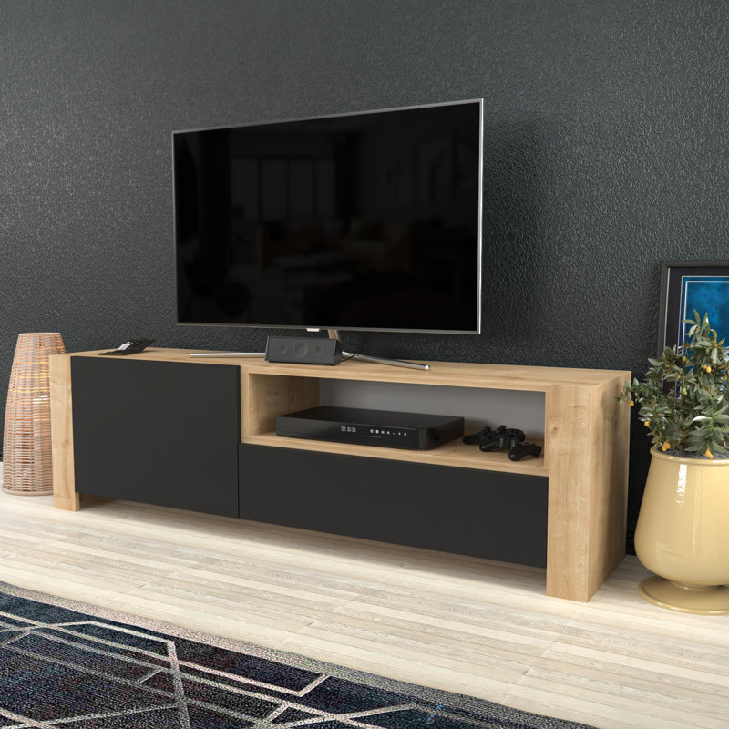 Unzueta TV Stand for TVs up to 70", Black/Oak