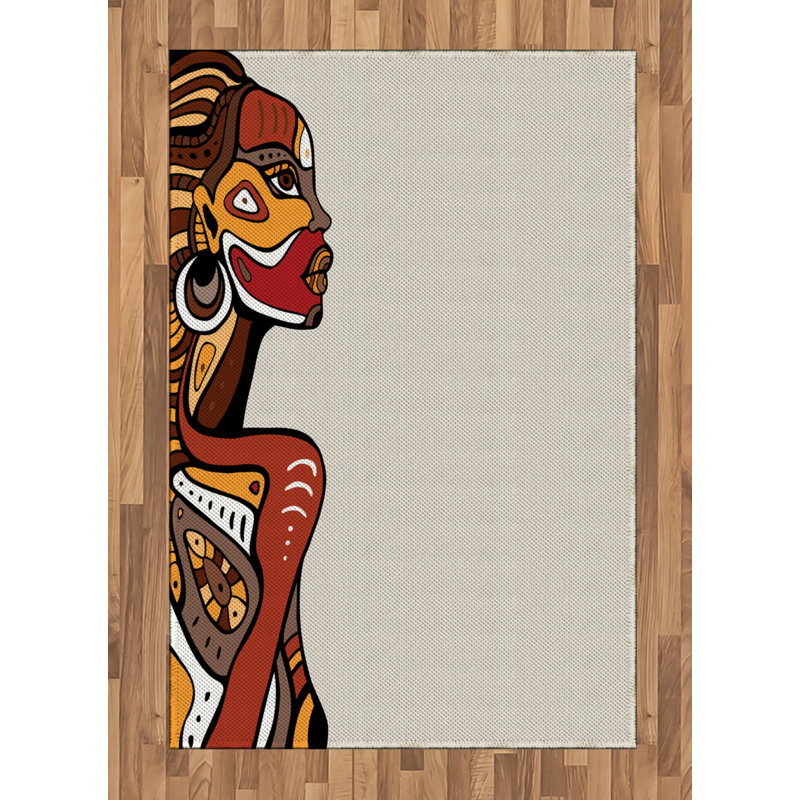 Tapis décoratif à fibres longues haute densité en polyester et coton de style africain, Rectangle— 4 pi x 5 pi 8 po