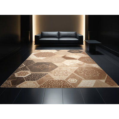 Tapis d'inspiration mondiale brun / beige lavable à la machine Penola