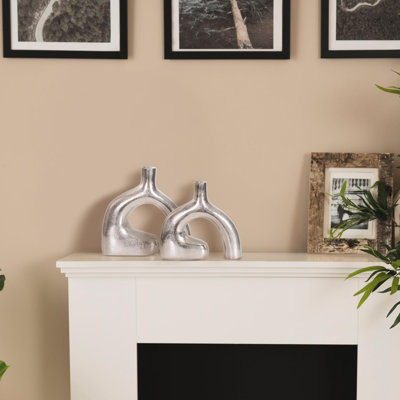 Shirin- Polished Silver Reverse Vase in Cast Aluminum- Short