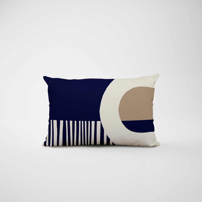 Polyester/Polyester Blend Lumbar Rectangular Indoor/Outdoor Pillow Cover & Insert, Beige / Navy Blue