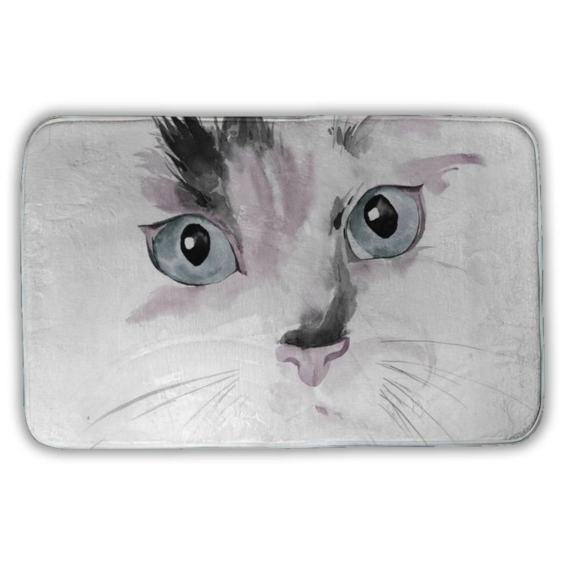 Close-up of a cat in watercolor with pink reflection Bath Mat with Non-Slip Backing - Quick Dry Memory Foam Bathroom Rug - Absorbent - Modern Plush Spa-Style - Machine Washable