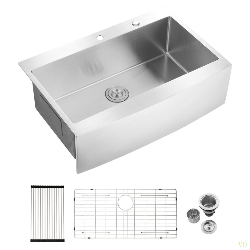 33X22x10"Farmhouse Apron Single Bowl Stainless Steel Kitchen Sink