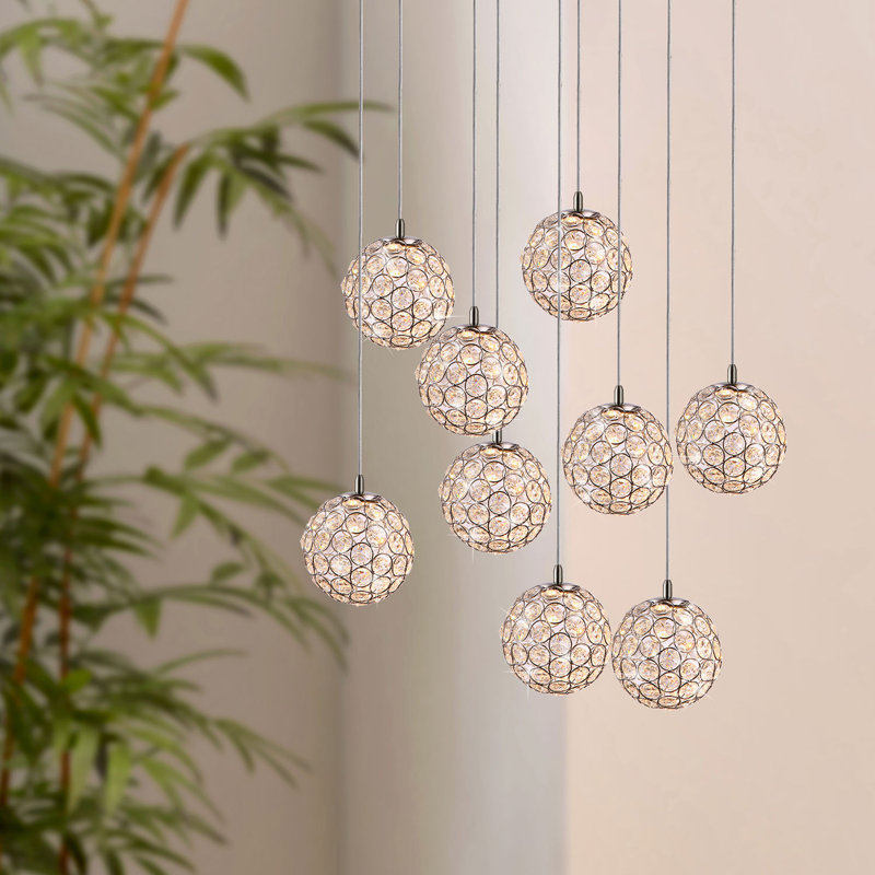 Luminaire suspendu sphère 9 lumières Tietjen, Chrome