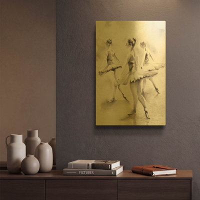 «Three Ballerinas» par Aimee Del Valley, art mural en métal doré, 12 po x 16 po