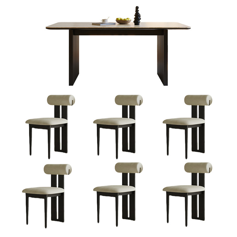 Design the rock plate dining table and chair set, 29.52"H x 55.11"L x 31.49"W